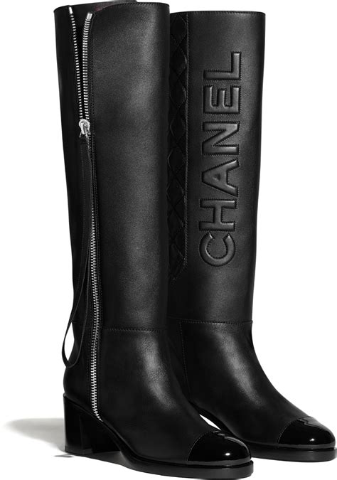 chanel black long boots|Chanel high heel boots.